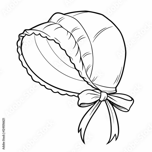 Cute baby bonnet illustration in black and white on a simple background