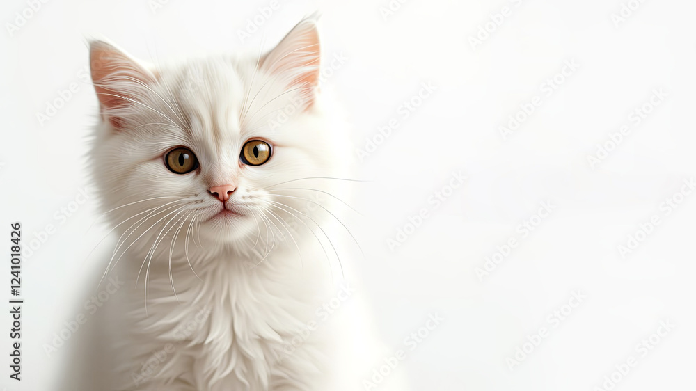 pet shop banner with a fluffy white cat on a white background. Perfect for advertising pet products, sale and promotions. Copyspace pet shop banner with a fluffy white cat on a white background. Perfect for advertising pet products, sale and promotions. Copyspace