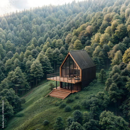 Modern and luxurious cabin in the woods, mountain