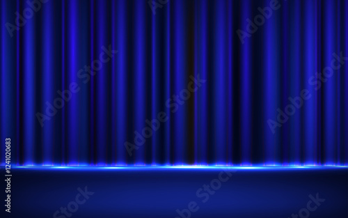 Blue curtain background with spotlight