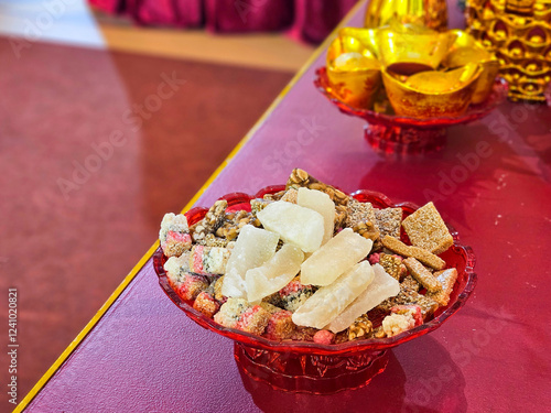 Wallpaper Mural Khanom Ka ya sart, Thai dessert, on red plate. Torontodigital.ca