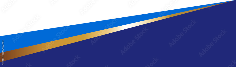 Obraz premium Border shape for banner design. Blue header section with golden line. Abstract bottom for web page. Curved divider template. Wavy horizontal separator