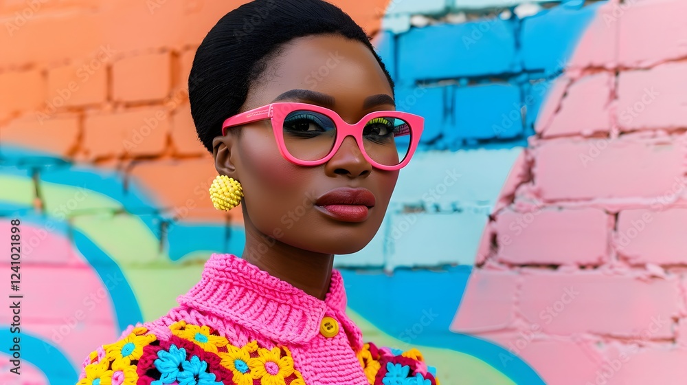 Stylish and Confident African Woman Wearing Vibrant Sunglasses Stylish and Confident African Woman Wearing Vibrant Sunglasses