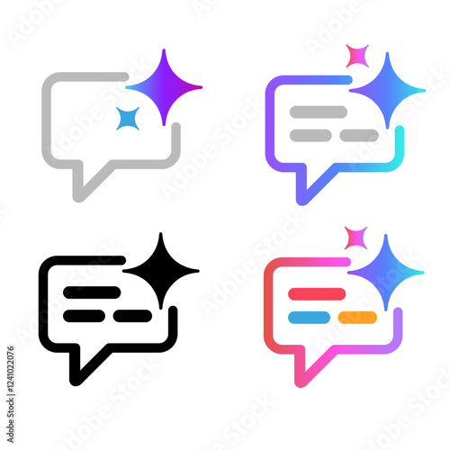 AI chat assistant artificial intelligence icon symbol of generative content creation speech bubble chat bot icon outline and gradient set