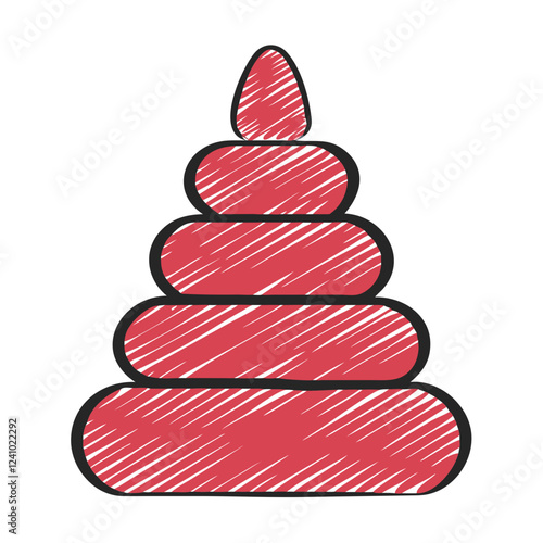 Icon of colorful stacking rings toy illustration in red and pastel colors on a white background