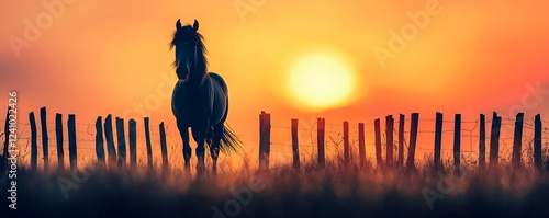 Majestic Horse Silhouette at Sunset Against Vibrant Sky Colors