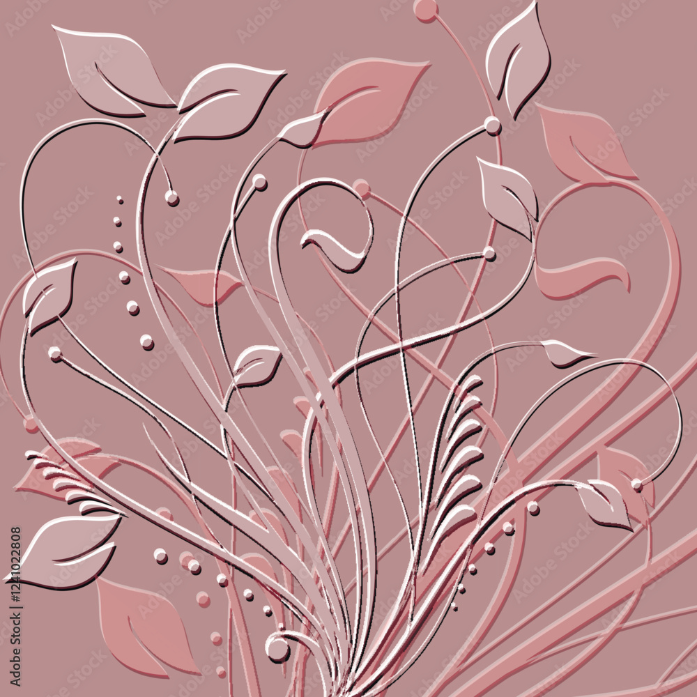 Textured emboss 3d lines bouquet of flowers artistic relief pattern. Floral embossed pink color background. Vector backdrop. Line art flowers, leaves, swirls. Hand drawn surface plants ornaments. Textured emboss 3d lines bouquet of flowers artistic relief pattern. Floral embossed pink color background. Vector backdrop. Line art flowers, leaves, swirls. Hand drawn surface plants ornaments.