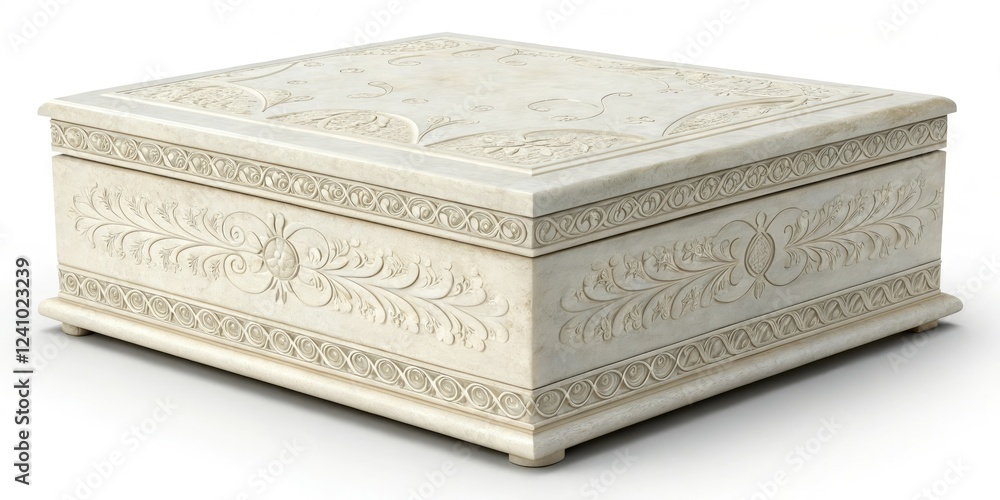 Fototapeta premium White marble gift box with intricate carvings, sophisticated decor, marble box
