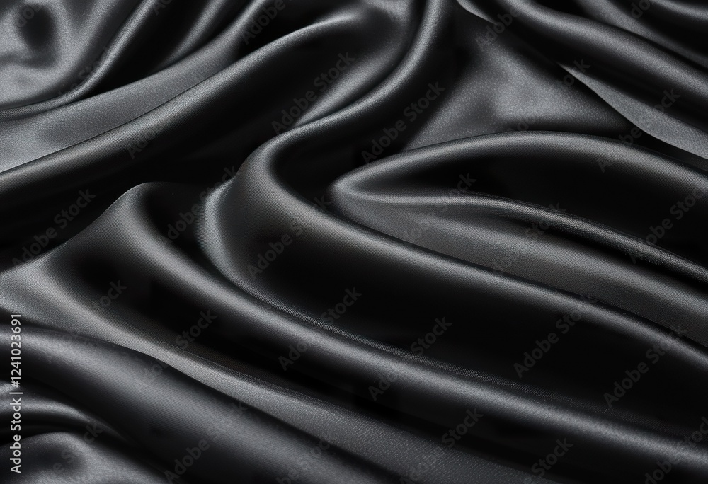 Obraz premium black silk satin background. Soft wavy folds on the fabric.