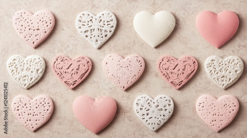 Wallpaper Mural Delicate lace hearts in soft pastel pink and cream colors layered over a textured paper background creating a romantic minimalist and elegant design perfect for wedding anniversary Torontodigital.ca