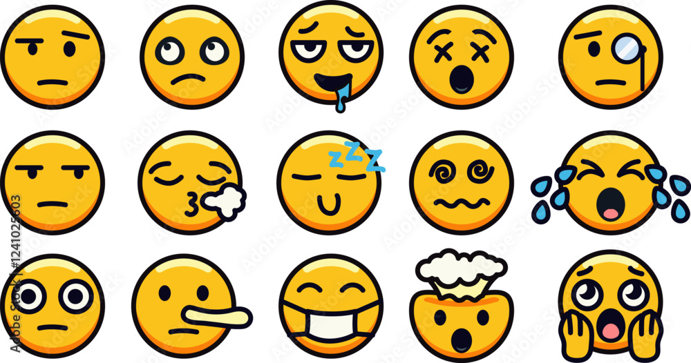 Fototapeta premium Set of expressive emojis depicting various emotions and moods.