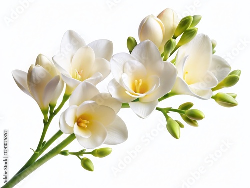 Creamy White Freesia Blossoms Branch Isolated White Background Stock Photo