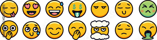 A set of diverse emoji faces displaying various emotions and expressions.