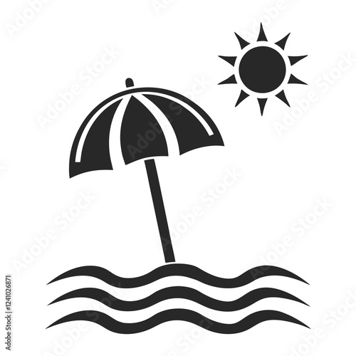 Modern Beach Umbrella and Sun vector Logo Design photo