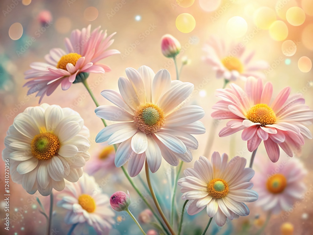 Delicate Watercolor Daisies: Soft Pastel Petals on Beige Background - Surreal Stock Photo Delicate Watercolor Daisies: Soft Pastel Petals on Beige Background - Surreal Stock Photo