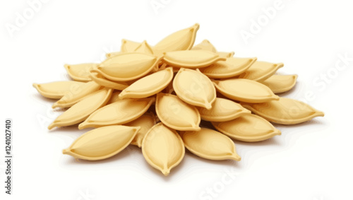 Whole and peeled pumpkin seeds, vector illustration isolated on white background. Drawing of pumpkin seeds on white background, delicious healthy vegan snack