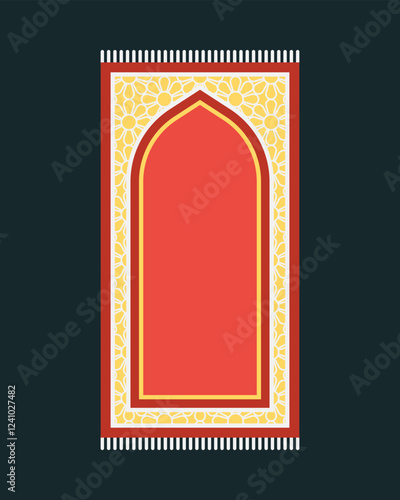 Red Islamic prayer carpet vector design. Prayer mat pattern tiles. Rug design