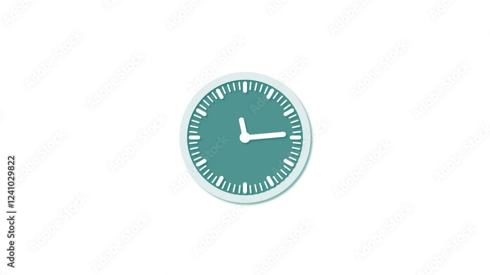 wall clock isolated on white background, cyan color 3d clock animation wall clock isolated on white background, cyan color 3d clock animation