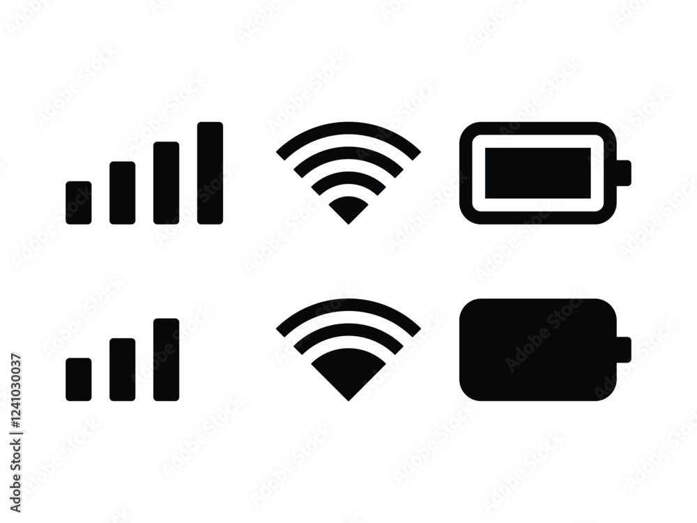 set of notification bar battery wifi signal icons design vector illustration on transparent background set of notification bar battery wifi signal icons design vector illustration on transparent background