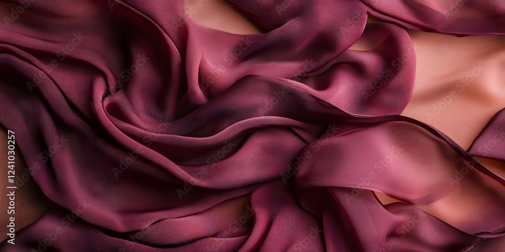 Obraz premium Elegant flowing silk fabric in deep burgundy shades, creating a soft and luxurious texture backdrop