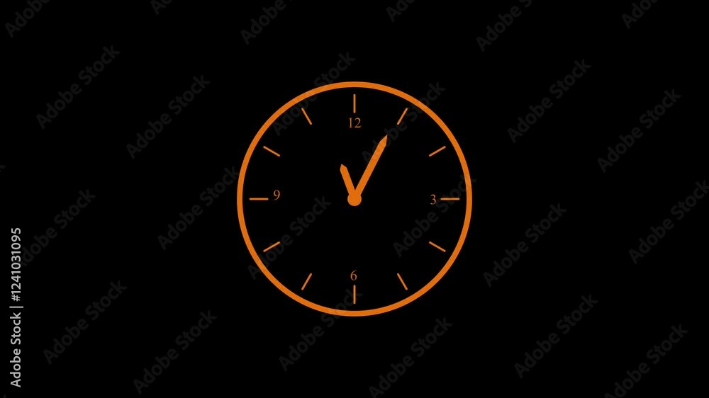 Clock isolated animation white color on black background, Analog counting down clock Clock isolated animation white color on black background, Analog counting down clock