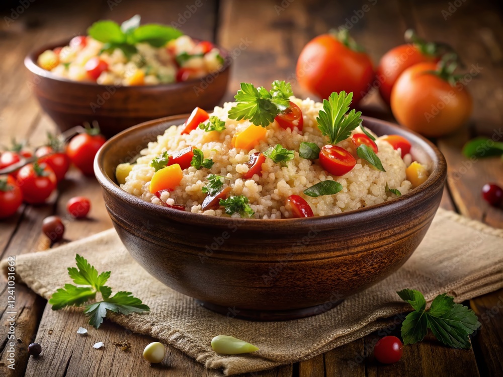 Delicious Couscous Dish with Copy Space - Healthy Mediterranean Food Delicious Couscous Dish with Copy Space - Healthy Mediterranean Food