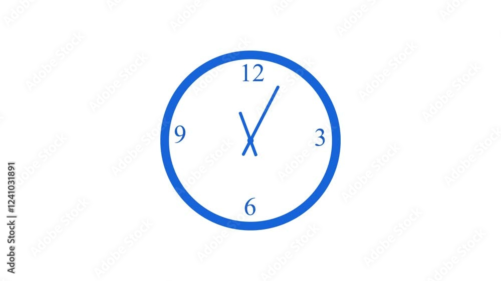 Flat clock isolated animation, counting down blue clock animated on black background Flat clock isolated animation, counting down blue clock animated on black background