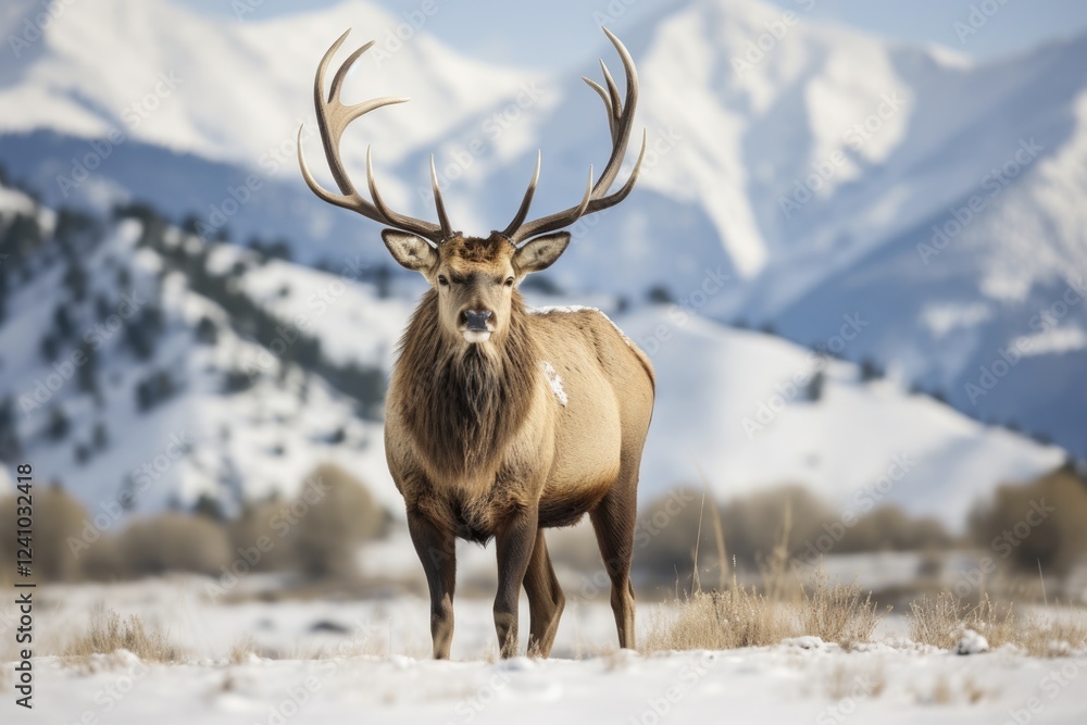 Elk Herd in Winter Wonderland: A Beautiful Snapshot of the Majestic Herbivores Roaming Free on National Elk Refuge Amid Snowy White Scenery Elk Herd in Winter Wonderland: A Beautiful Snapshot of the Majestic Herbivores Roaming Free on National Elk Refuge Amid Snowy White Scenery