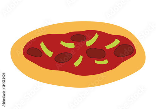 Pizza entera de chorizo y cebolla en fondo blanco
