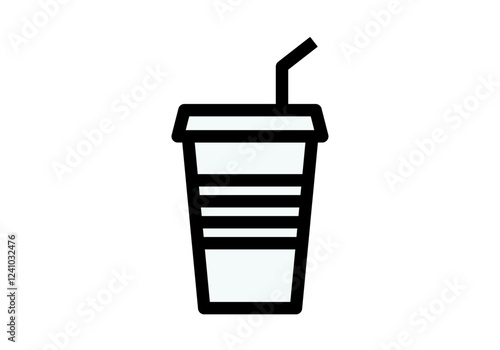 Icono negro de vaso de refresco con pajita