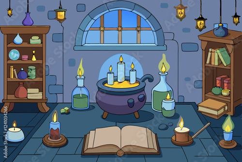 Magical Wizard’s Study Vector Illustration

