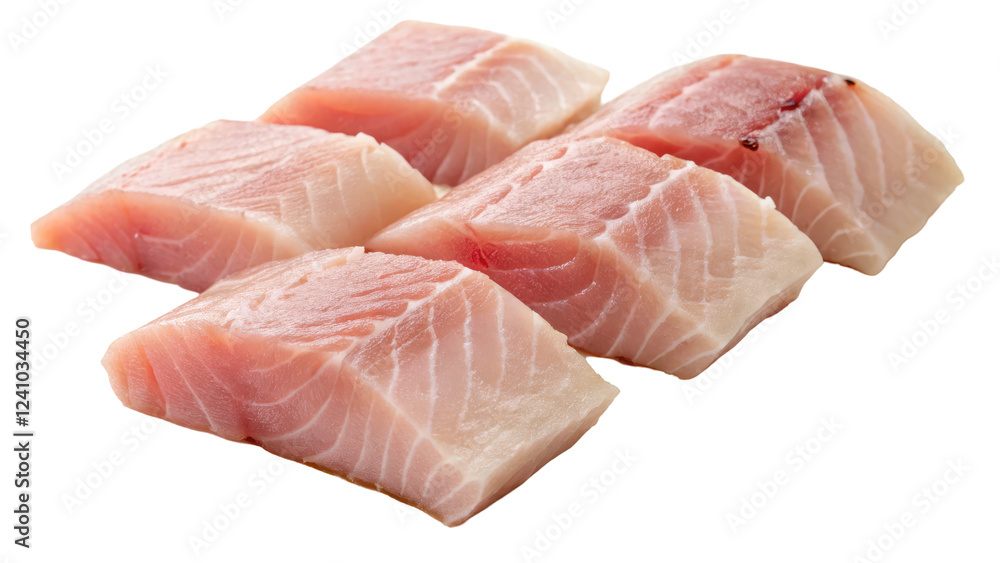 Fresh Slices of Raw Fish on White Background Ready for Culinary Preparation and Gourmet Dishes Fresh Slices of Raw Fish on White Background Ready for Culinary Preparation and Gourmet Dishes