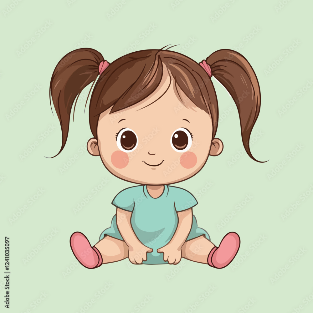A cute happy baby girl sitting vector illustration A cute happy baby girl sitting vector illustration