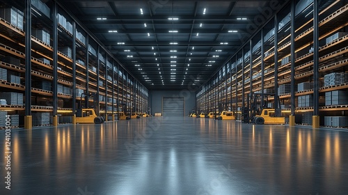 Wallpaper Mural A spacious warehouse filled with automated forklifts and storage racks Torontodigital.ca