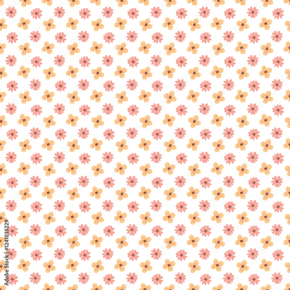 Seamless Pattern of Pastel Pink and Yellow Flowers on White Background Seamless Pattern of Pastel Pink and Yellow Flowers on White Background