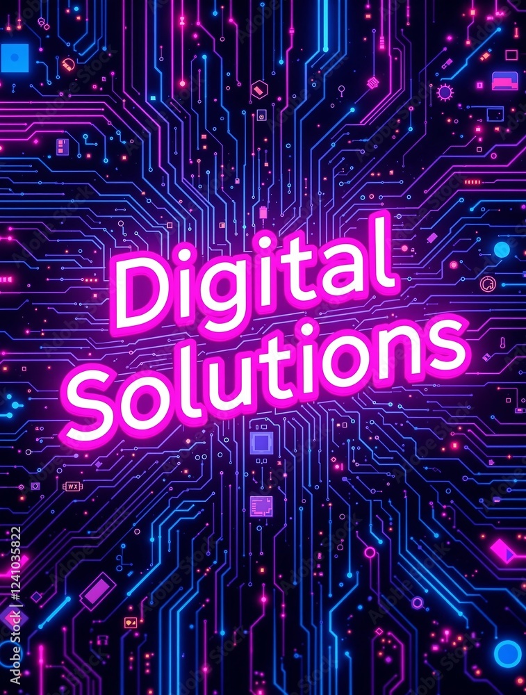 Futuristic Circuit Board Displaying Digital Solutions Futuristic Circuit Board Displaying Digital Solutions