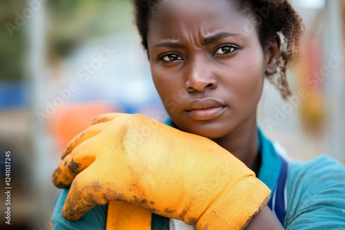 Injured Worker Compensation. Broken Arm African Woman,  photo