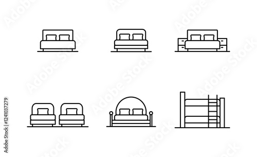 Set of Bed icon and bedroom Symbol Outline icon, Editable Stroke