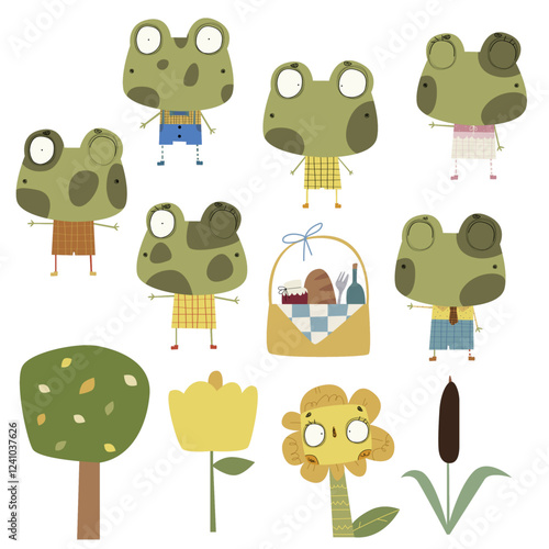 Cute frogs vector clipart for scrapbooking