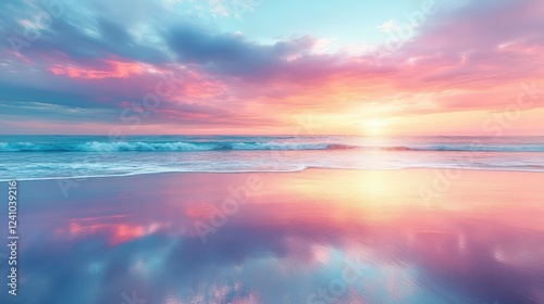 Pink sunset ocean beach reflection calm travel