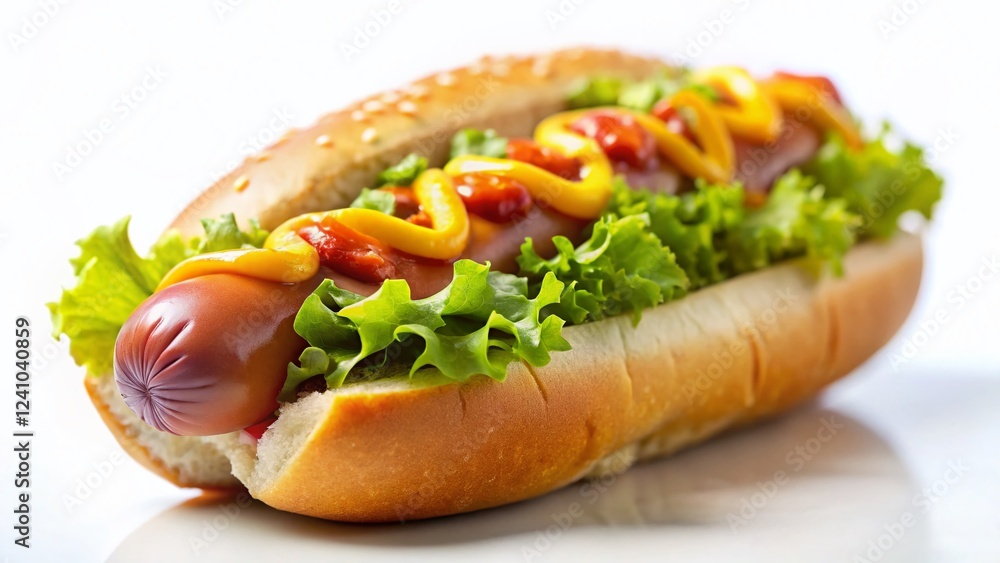 Delicious Hot Dog on White Background: Tilt-Shift Miniature Food Photography