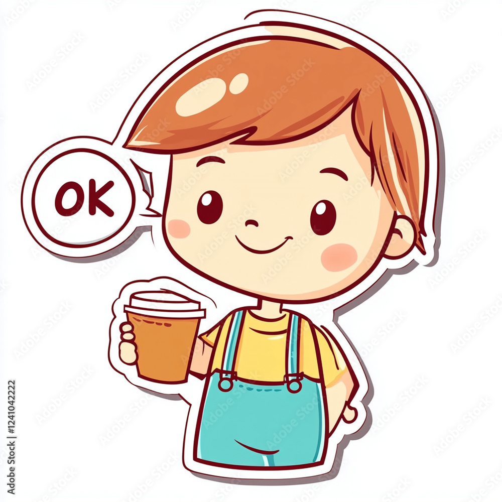 Cute Boy Cartoon Coffee Sticker Design - Cute and Kawaii Characters Cute Boy Cartoon Coffee Sticker Design - Cute and Kawaii Characters