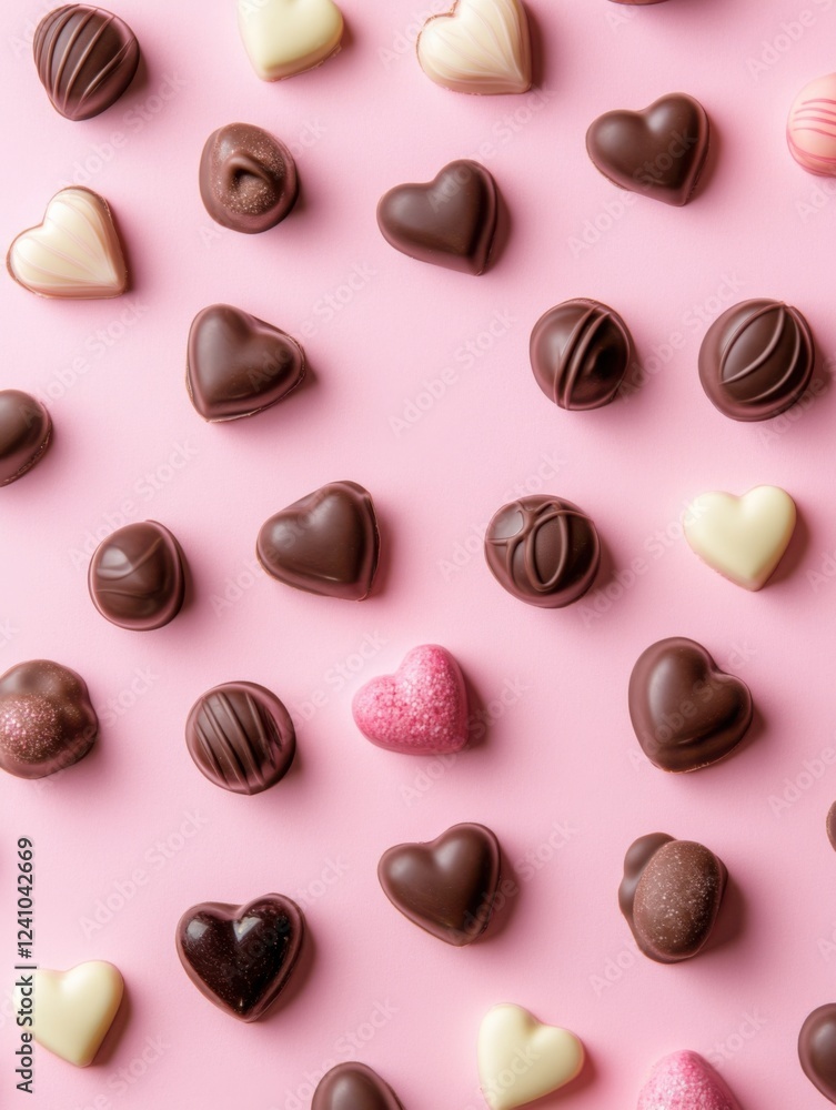 A Symphony of Hearts: A Delightful Collection of Exquisite Chocolate Hearts, Beautifully Displayed on a Pastel Pink Surface, Creating a Scene of Pure Romance and Sweet Indulgence A Symphony of Hearts: A Delightful Collection of Exquisite Chocolate Hearts, Beautifully Displayed on a Pastel Pink Surface, Creating a Scene of Pure Romance and Sweet Indulgence