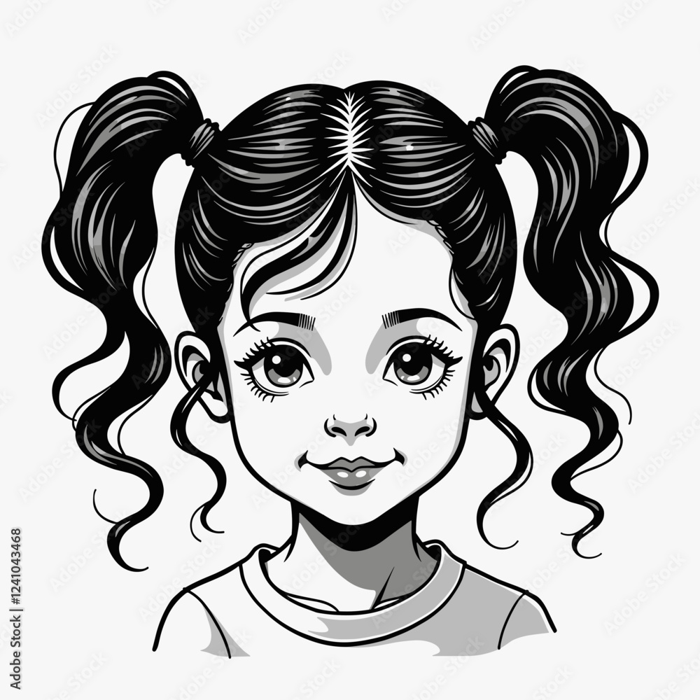Girl with pigtails smiling in a whimsical illustration style Girl with pigtails smiling in a whimsical illustration style