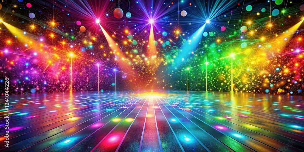 Fototapeta premium Dazzling dance floor with vibrant lights and colorful splash effects, dance floor