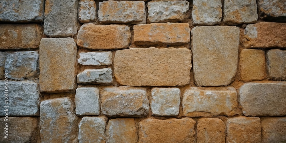 A wall made of stone with a brown and white color