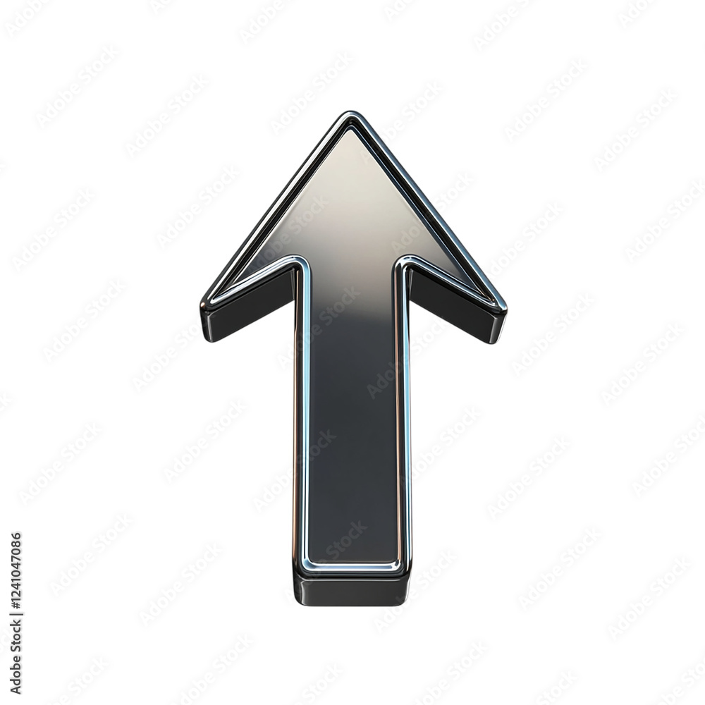 Metallic Chrome Arrow Upward Direction Pointer Symbol Sign Graphic Design Element 3D Render transparent background Modern Minimalist Style Shiny Elegant Metallic Chrome Arrow Upward Direction Pointer Symbol Sign Graphic Design Element 3D Render transparent background Modern Minimalist Style Shiny Elegant