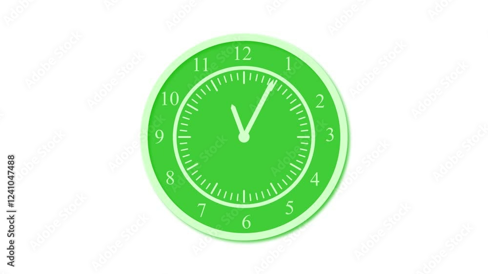 Circle analog clock animation, Counting down clock isolated green color Circle analog clock animation, Counting down clock isolated green color