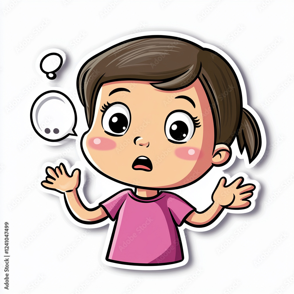 Surprised Girl Cartoon Sticker, Cute Kid - Cartoon illustrations Surprised Girl Cartoon Sticker, Cute Kid - Cartoon illustrations