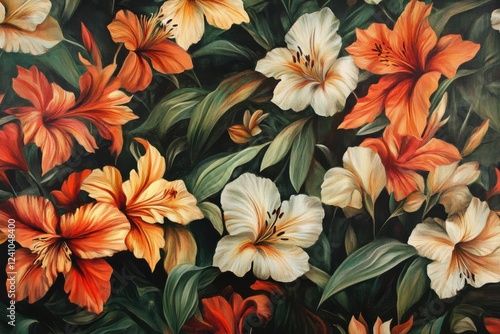 Lush orange and cream flowers in full bloom.